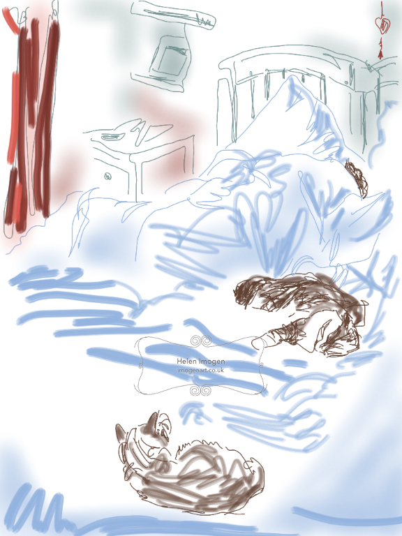Mother and son in bed - original iPad drawing created live in Brushes Mother and son in bed