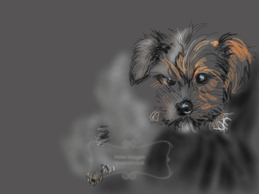 Copy of an original iPad drawing by artist Helen Imogen Field created live. Puppy in arms